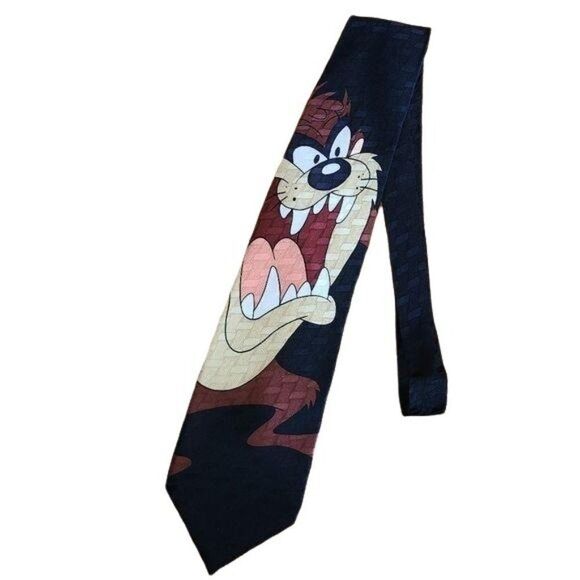 Looney Tunes Mens Accessories, 90s Warner Bros. 100% Silk Tazmanian Devil Tie - Picture 1 of 6